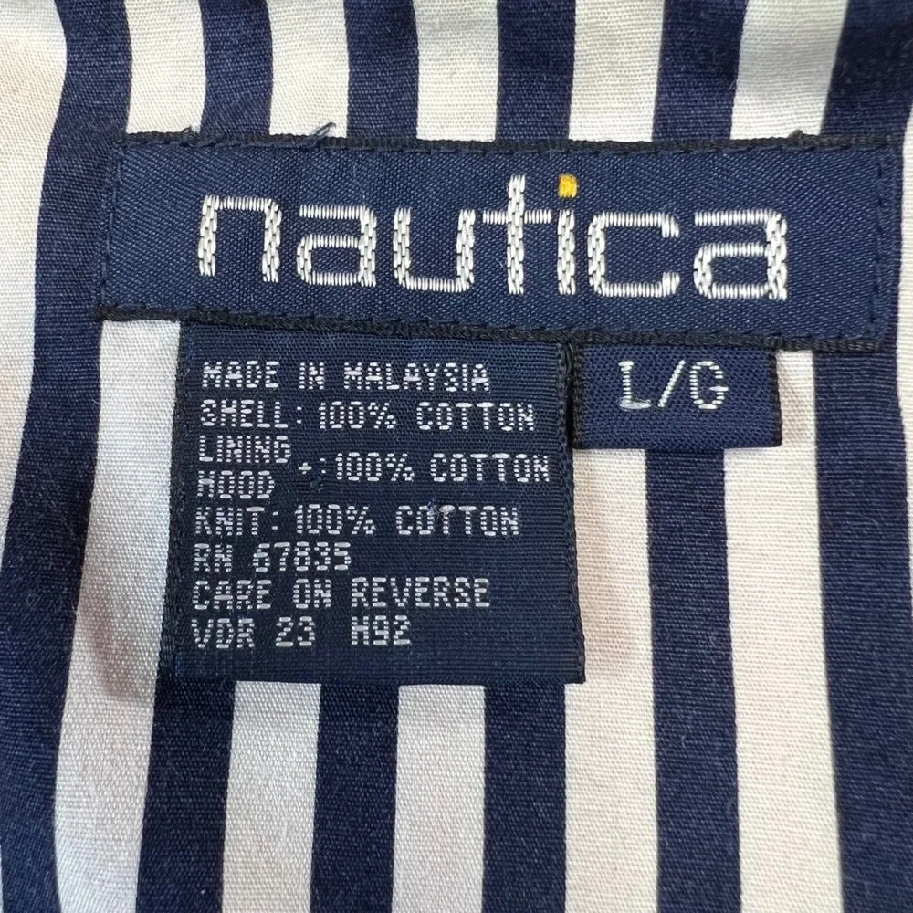 Vintage Nautica Harrington Red Full Zip Hooded Bomber Jacket L Striped Lining